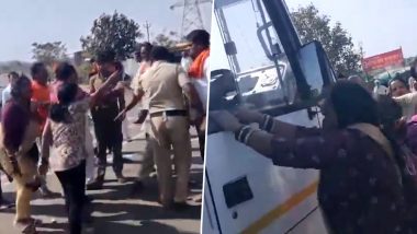 Maratha Quota Protest: Women Clash With Protesters Over Blocked Bus in Maharashtra's Nanded (Watch Video)